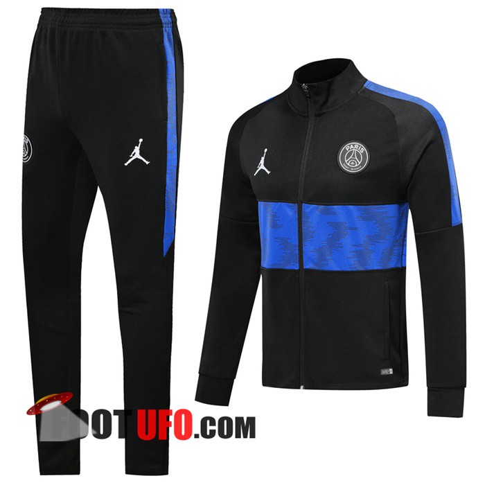 Nouveau Ensemble Survetement De Foot Veste Psg Jordan Noir Bleu