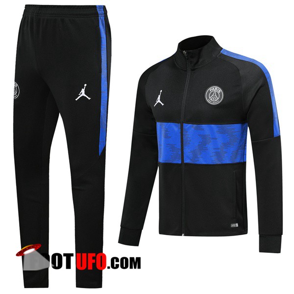 Nouveau Ensemble Survetement De Foot Veste PSG Jordan Noir Bleu 2019