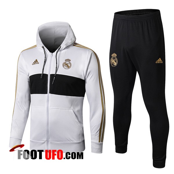 Nouveau Ensemble Veste A Capuche Survetement Foot Real Madrid Blanc