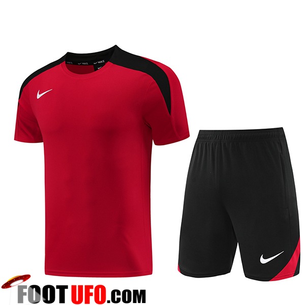 Nouveau Type Ensemble Training T-Shirts + Shorts Nike Rouge/Noir 2024/2025